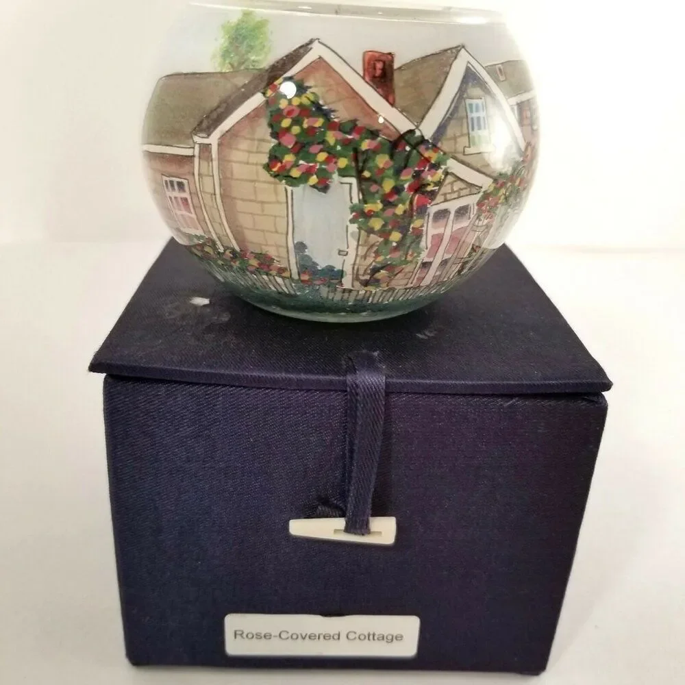 Vintage Marsha York Hand Painted Candle Holder Rose Covered Cottage Votive